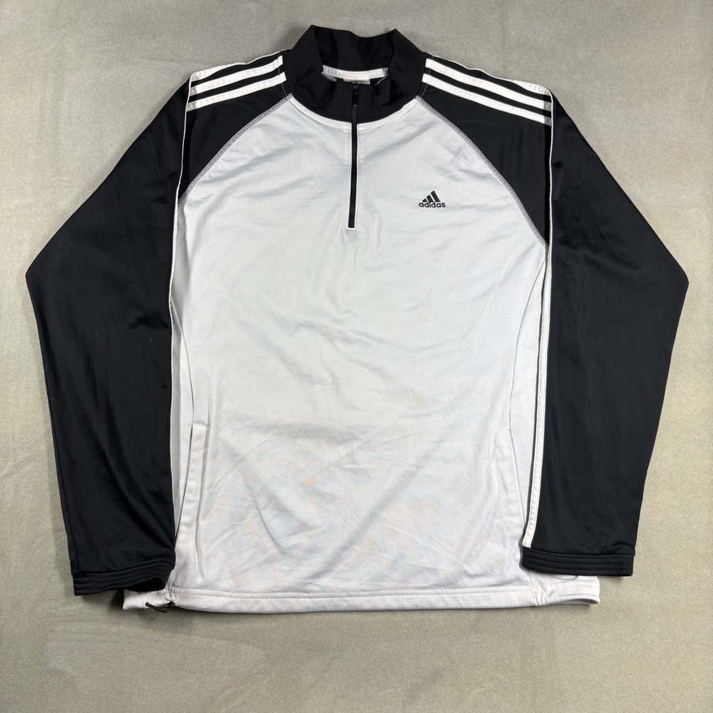 Adidas Mens Quarter Zip Pullover Jacket Black White Colorblock Size Large